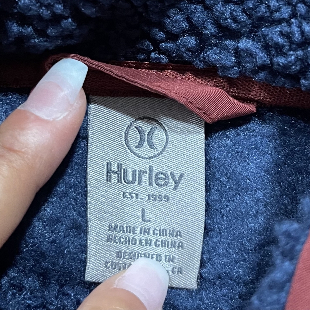 Hurley Mens Maroon Navy Teddy Sherpa 1/4 Zip Pullover Hooded Jacket Size Large - Picture 4 of 4